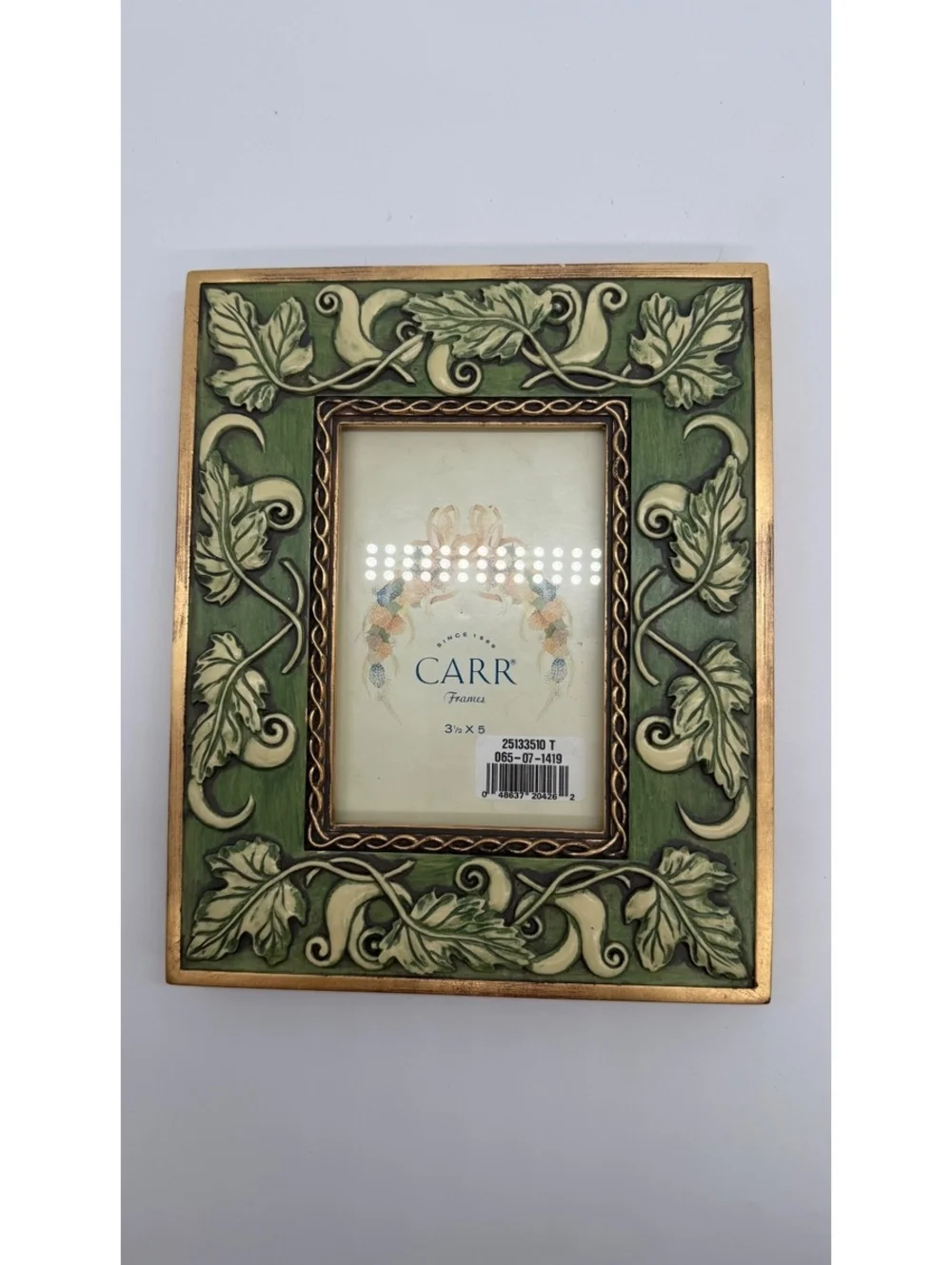 Lot of 2 Decorative Picture Frames Carr 3x5 Windsor Browne 5x7 Green